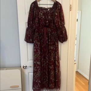 Ivy City Co. Elegant Floral Burgundy Dress
